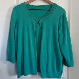 Talbots Cotton Teal Cardigan Sweater set. Matching sleeveless shell. Size 1X.